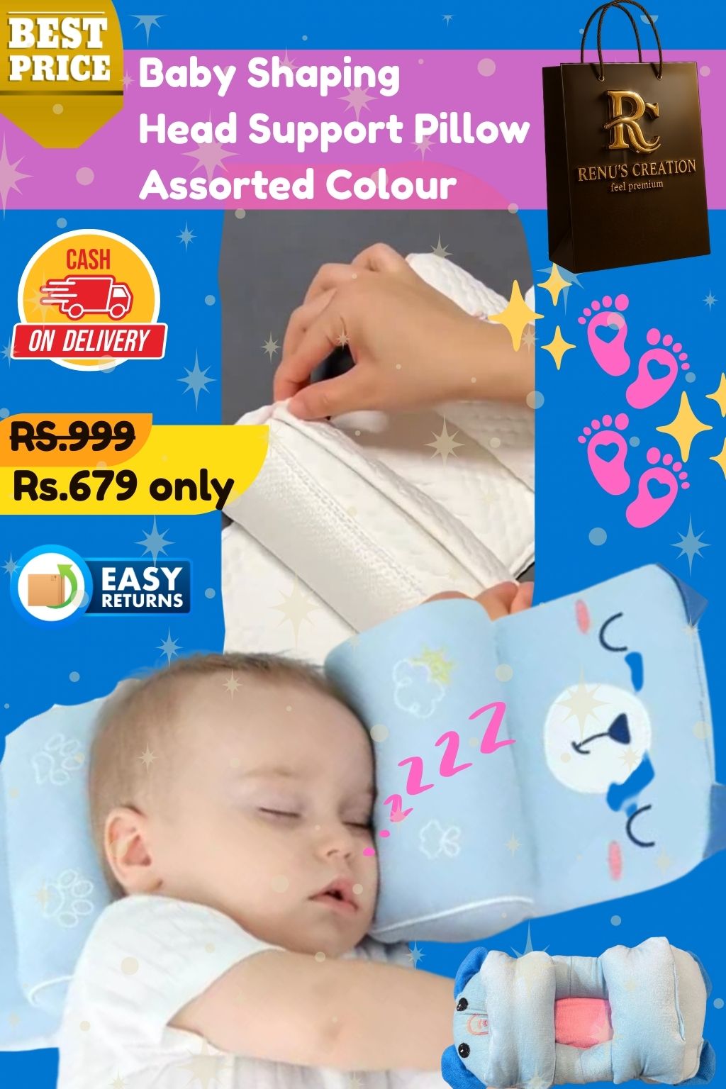 Baby Shaping Head Support Pillow - Assorted Colour